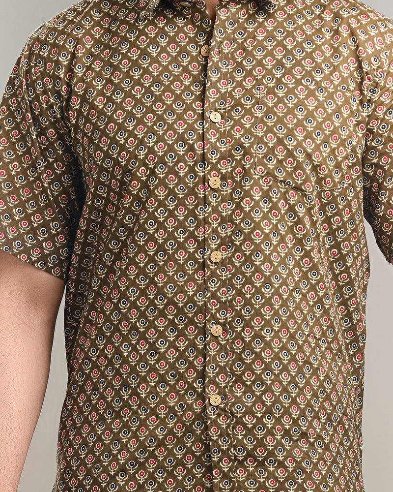 Traditional Designed Half Sleeves Block Print Shirt(NDCOTHS06)