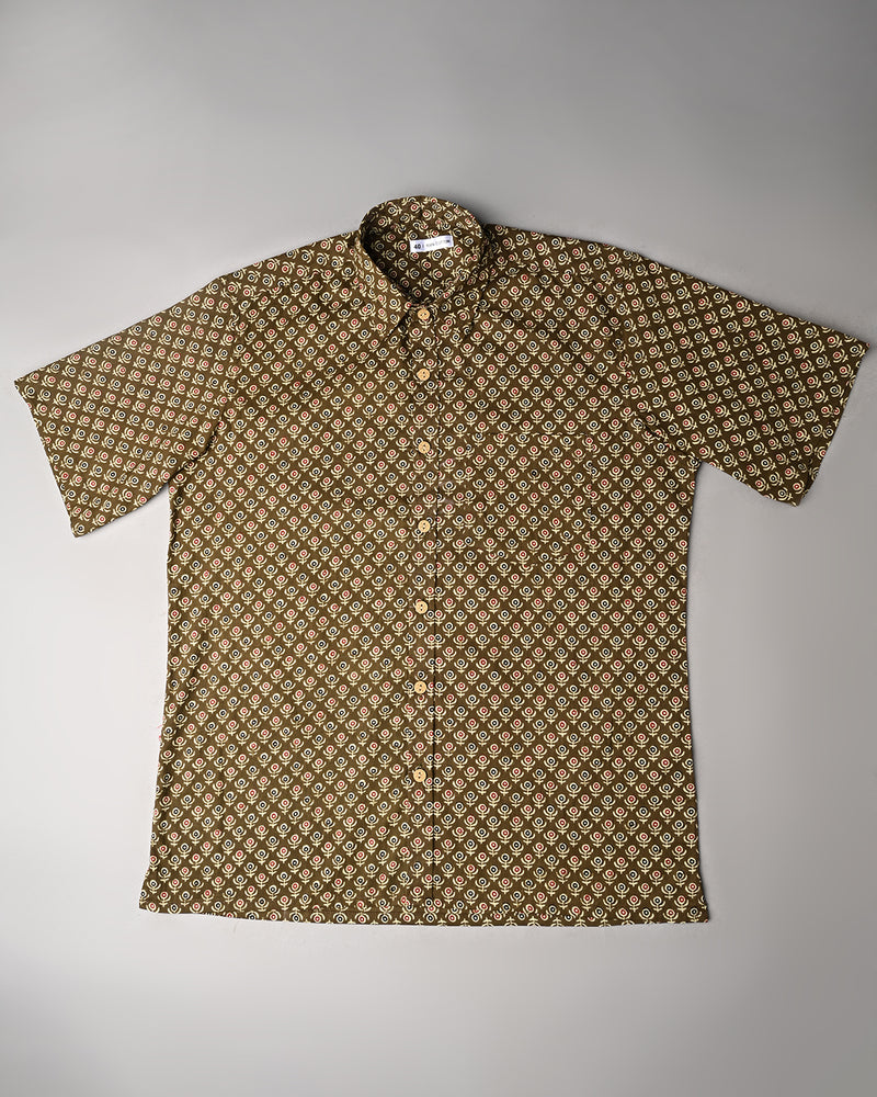 Traditional Designed Half Sleeves Block Print Shirt(NDCOTHS06)